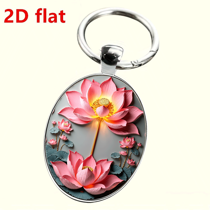 Zen Eastern Lotus Theme Keychain, Elegant Gift
